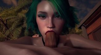 Sexy Girl With Green Hair Gives Sloppy Blowjob In Pov  3d Porn